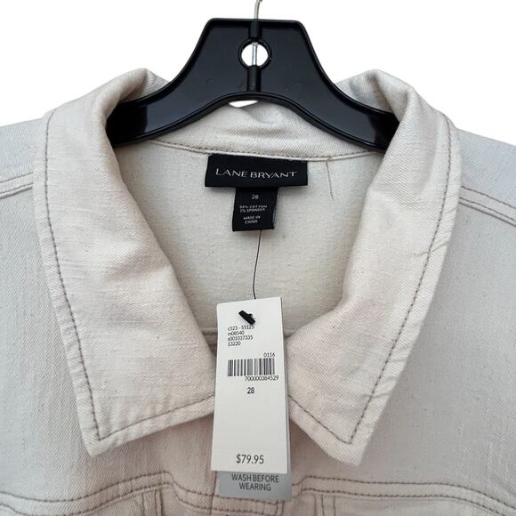 Lane Bryant Women’s Ivory Jean Jacket Snap Closure Bomber Biker Plus Size 28 - Picture 3 of 15